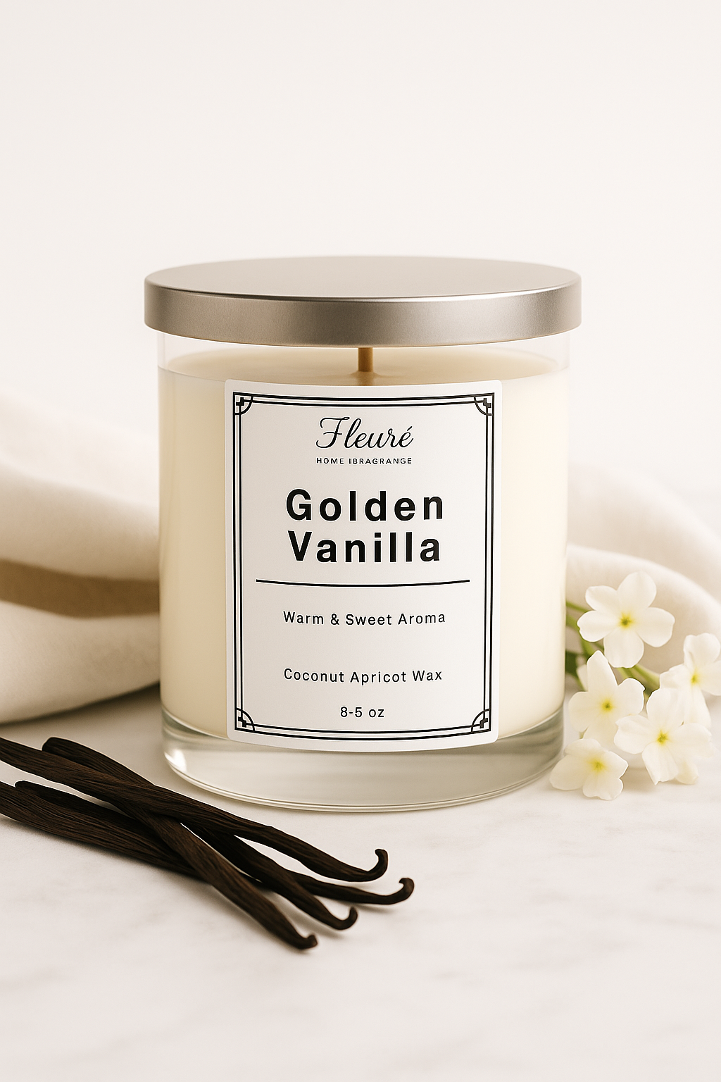 Golden Vanilla Candle – Luxury Scented Candle for Home | Fleuré