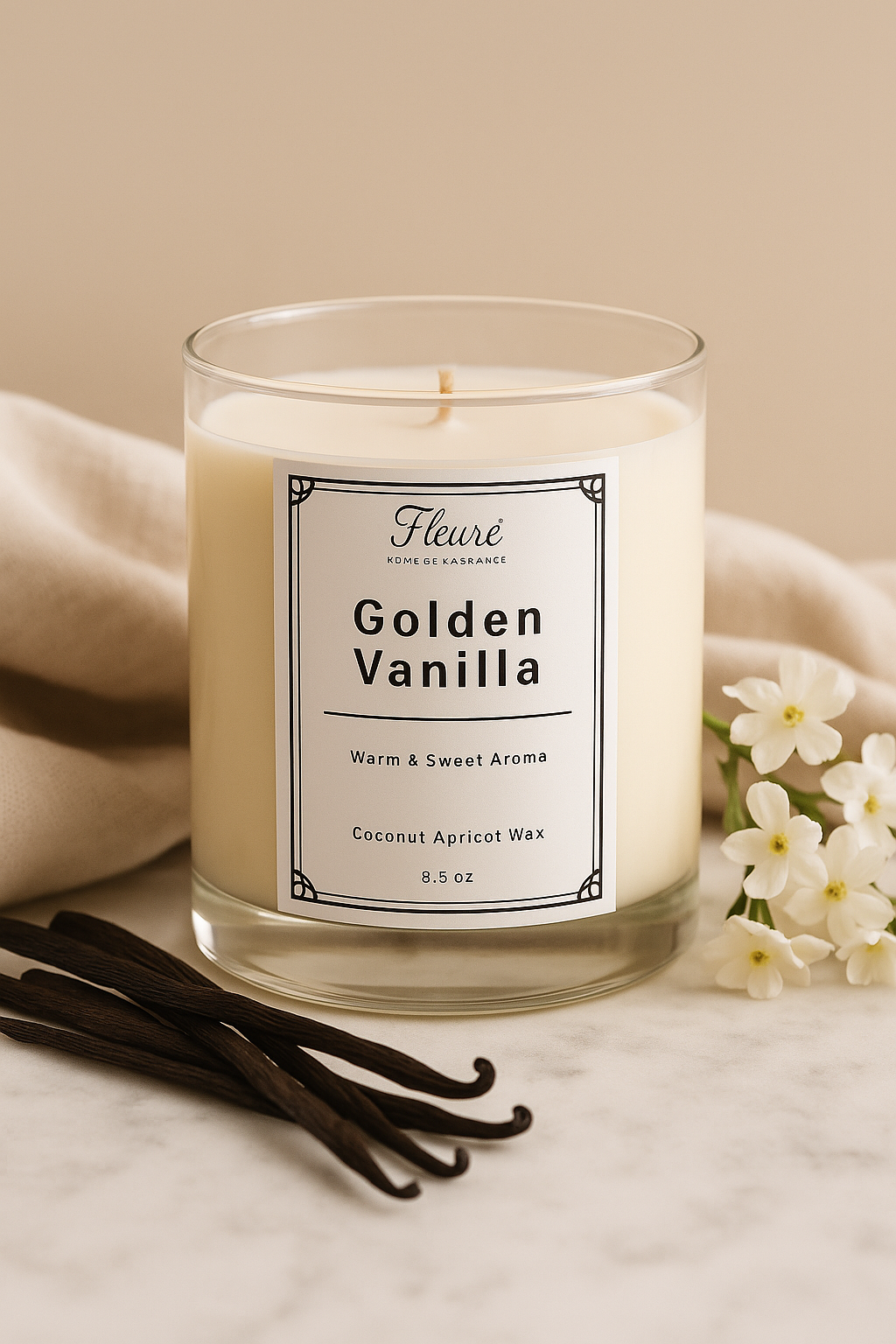 Golden Vanilla Candle – Luxury Scented Candle for Home | Fleuré